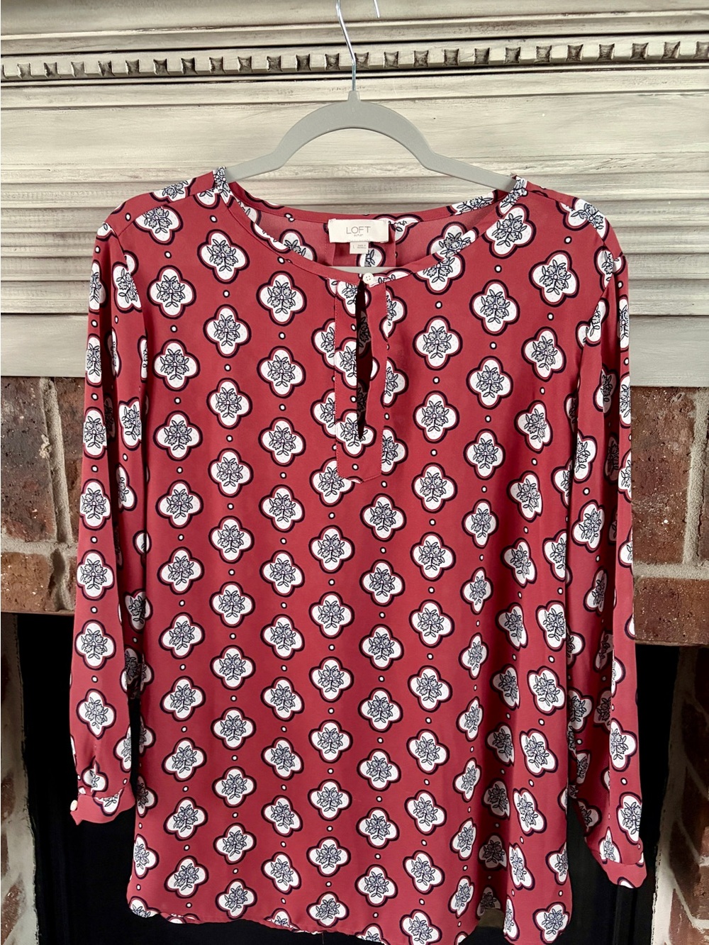 LOFT Pink-Red Printed Keyhole Blouse